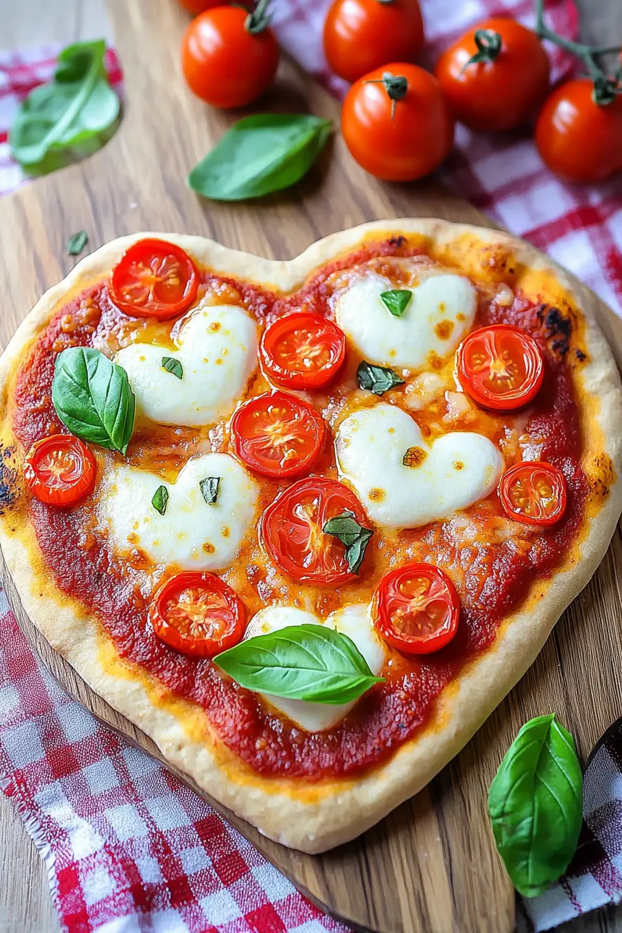 Schnelle Herzpizza Tomate Mozzarella für Verliebte
