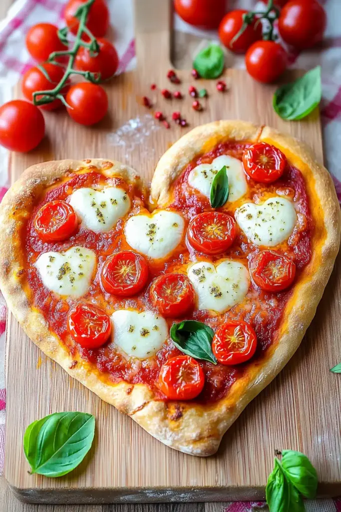 Schnelle Herzpizza Tomate Mozzarella für Verliebte