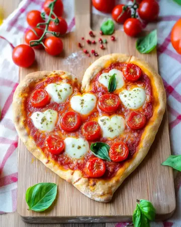 Schnelle Herzpizza Tomate Mozzarella für Verliebte