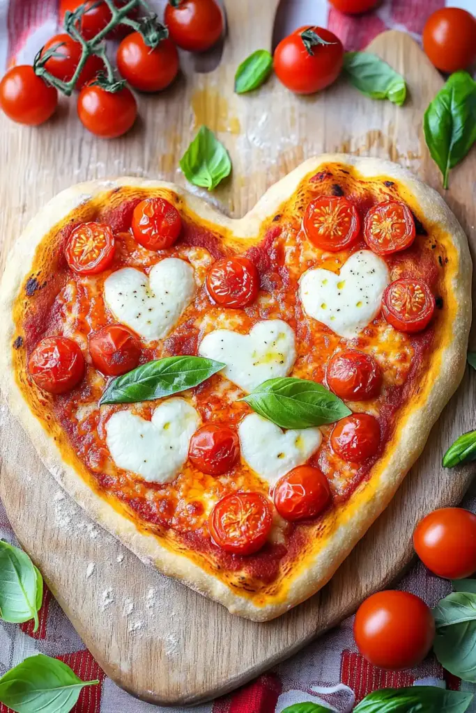 Schnelle Herzpizza Tomate Mozzarella für Verliebte