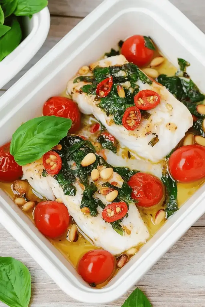 Seelachsfilet aus dem Backofen mit Gemüse