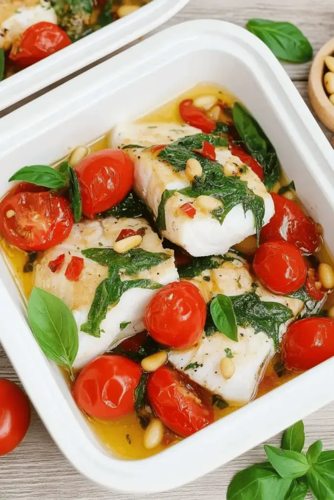 Seelachsfilet aus dem Backofen mit Gemüse